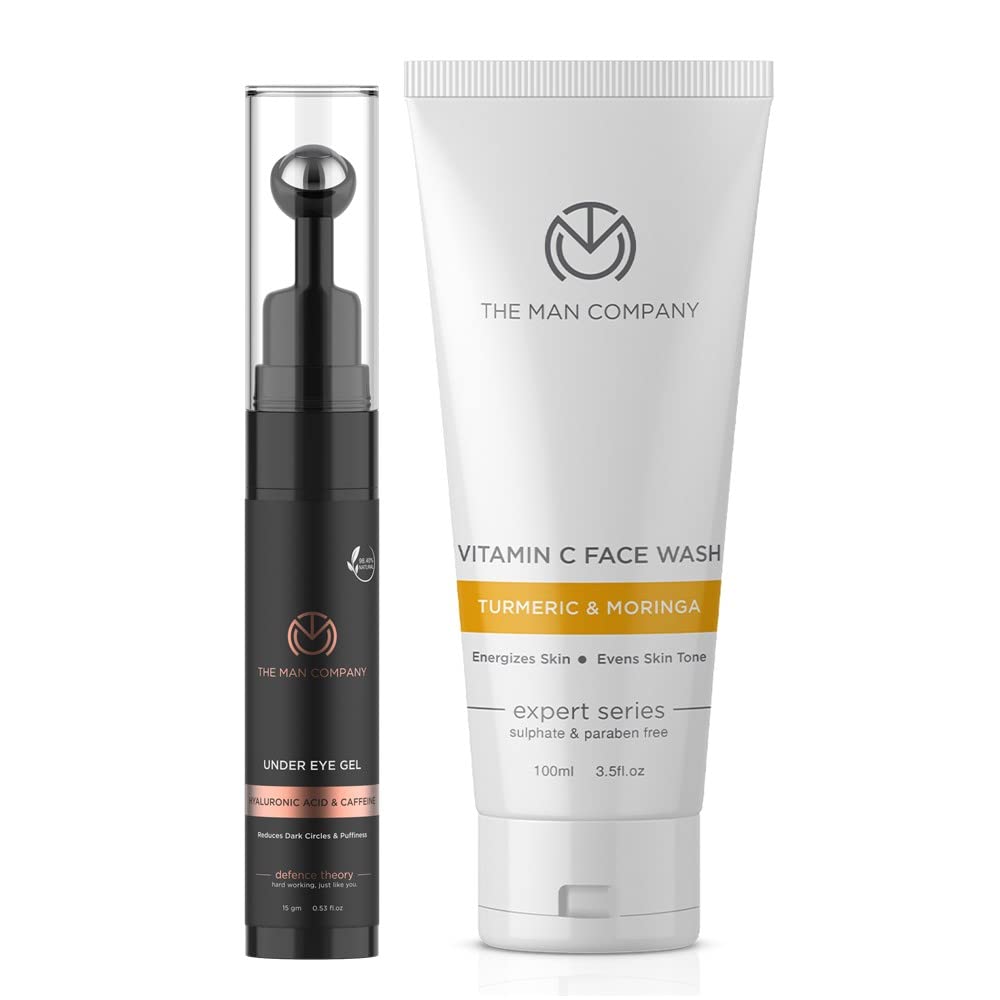 The Man CompanyFace Care Combo Pack With Under Eye Gel And Vitamin C Face Wash | Infused With Turmeric, Moringa, Vitamin C And Coffee Under Eye Gel + Vitamin C Facewash