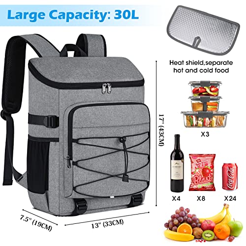 NUBILY Cooler Backpack 30L Picnic Backpack Waterproof Leakproof Large Insulated Cooler Bag Lunch Bag for Rucksack Camping Outdoor Activities Travel BBQ Hiking Grey - Image 3