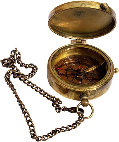 MAH Not All Who Wander are Lost Engraved Brass Compass with Leather Case, Pirates Compass, Magnetic Navigational Instrument. C-3271 - Thumbnail 4