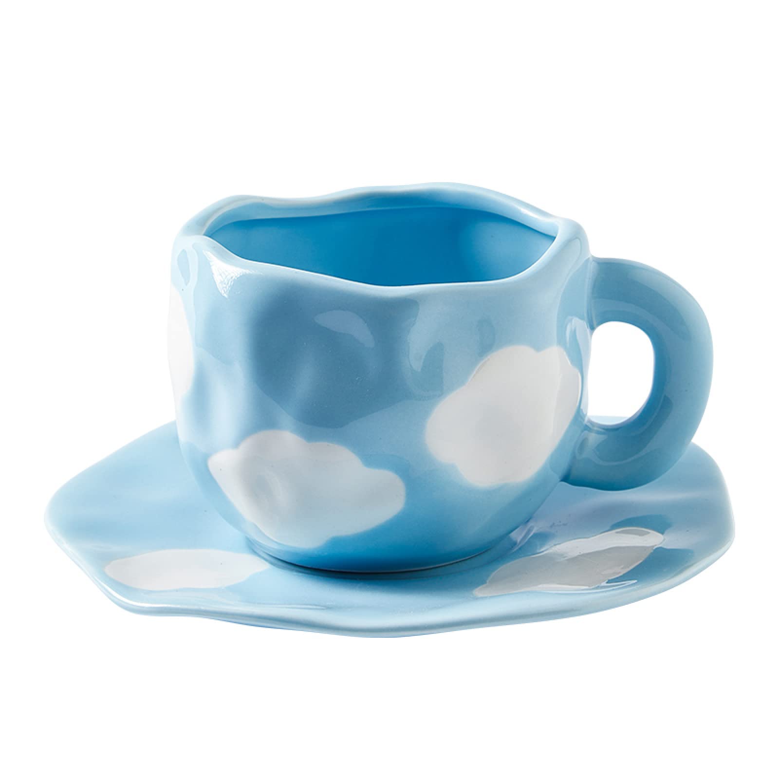 Kaffeetasse Tassen Kaffeebecher Tasse Mit Becherins Retro-Mädchen Herz Handgeknetete Keramik Kaffeetasse Und Untertasse Designer Handbemalte Kleine Blume Niedliche Wassertasse Tasse,Kokosnussblau Blü
