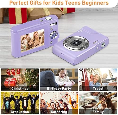 Digital Camera 1080P Full HD Compact Camera 36MP Vlogging Camera with 16X Digital Zoom, FamBrow Photo Camera 2.4 Inch LCD Mini Video Camera for Students/Children/Adults/BeginnersPurple