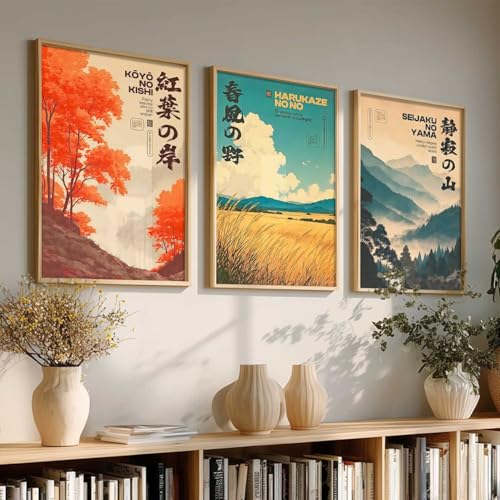 Image of kotart Japan City View Wall Framed Posters | Japanese City View Aesthetic Framed Poster for Living Room Bedroom Gaming Room Studio Wall Decor Set Of 3 (14x20 Inch)