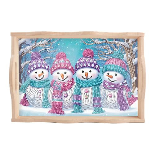 DCIDBEI DIY Diamond Painting Serviertablett Weihnachten 30x20 cm 5D Diamant Painting Frühstückstablett mit Griffen Malen nach Zahlen Küchentablett Ideal für Abendessen Tee käsebrett Schneemann