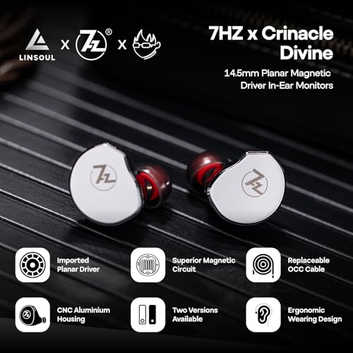 Image of Linsoul 7Hz x Crinacle: Diablo /Divine in-Ear Monitors, 14.5mm Planar Magnetic Driver IEM,HiFi Earbuds with Detachable 2 Pin Single Crystal Copper Cable,Earphone for AudiophileDivine, Silver