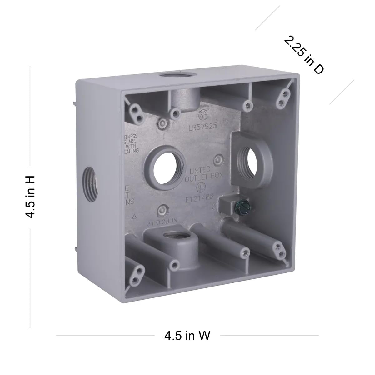 2-Gang Weatherproof Box, Five 1/2 in. Threaded Outlets, Gray — Amazon image 4
