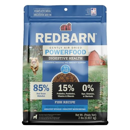 Redbarn Powerfood Air Dried Dog Food for Digestive Gut Health - 85% Real Ocean Whitefish with Prebiotics & Postbiotics - Non-GMO Dry Full Feed or Topper Made in USA - 2lb