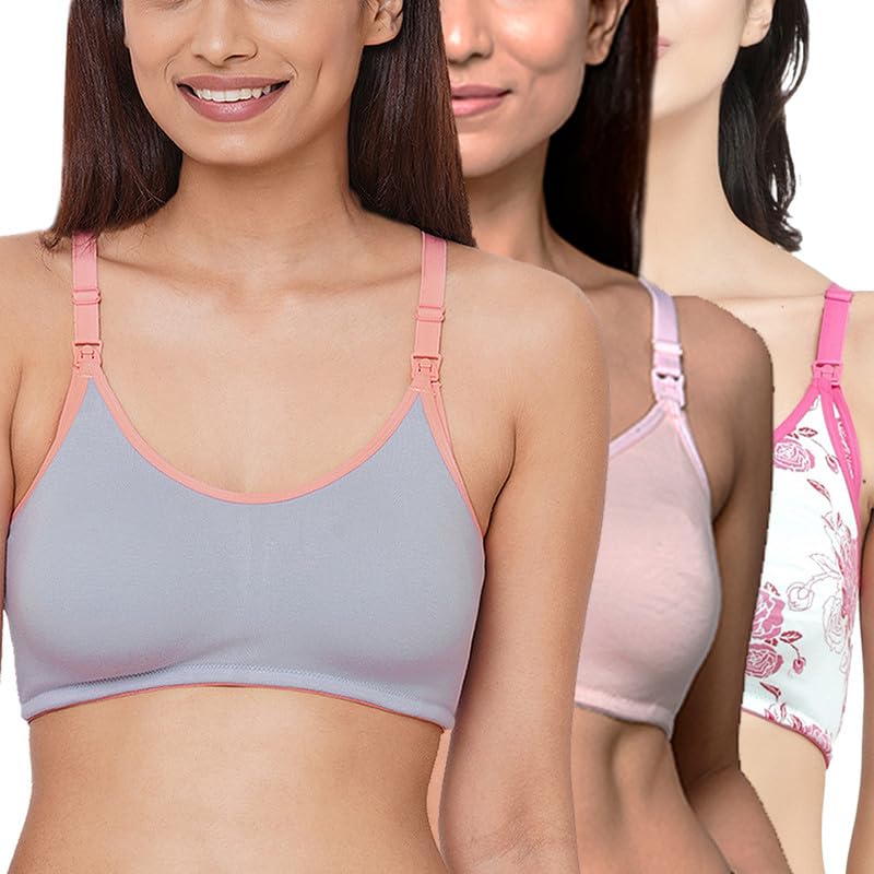 Image of Inner Sense Organic Cotton Bamboo Nursing Bra for Women I Non Padded Feeding Bra with Keyhole Back Design I Wire Free Maternity Innerwear with Full Coverage