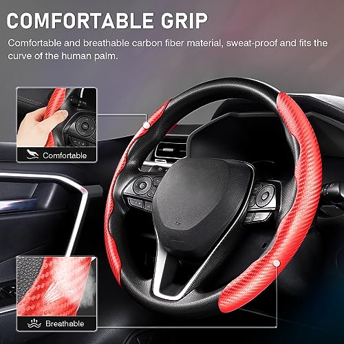 Image of Cartist Steering Wheel Cover, Carbon Fiber Steering Wheel Cover, Car Steering Wheel Cover for Men /Women, Anti-Slip, Comfortable Grip, Durable, Universal for 99% Car Interior Accessories (Red)