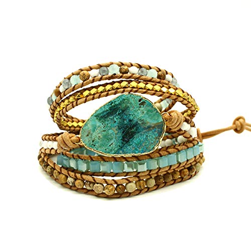 Bonnie Boho Beaded 5 Wrap Bracelets Cuff Bracelets Jasper Stone Wrap Bracelets Druzy Natural Stone Leather Wrap Bracelet