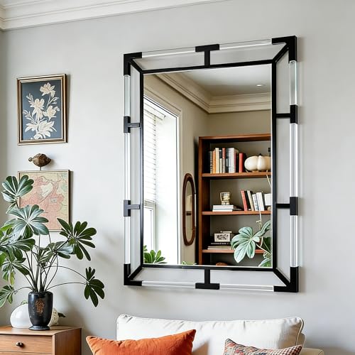 Image of Chende Black Decorative Wall Mirror with Acrylic and Metal Frame, 36 inch x 48 inch