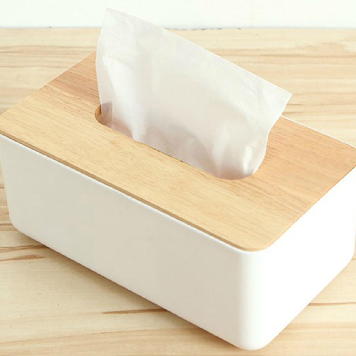 Wooden Tissue Box Cover Holder Large Rectangular Napkin Storage Case for Home Office Desktop Decor 2pcs image 4