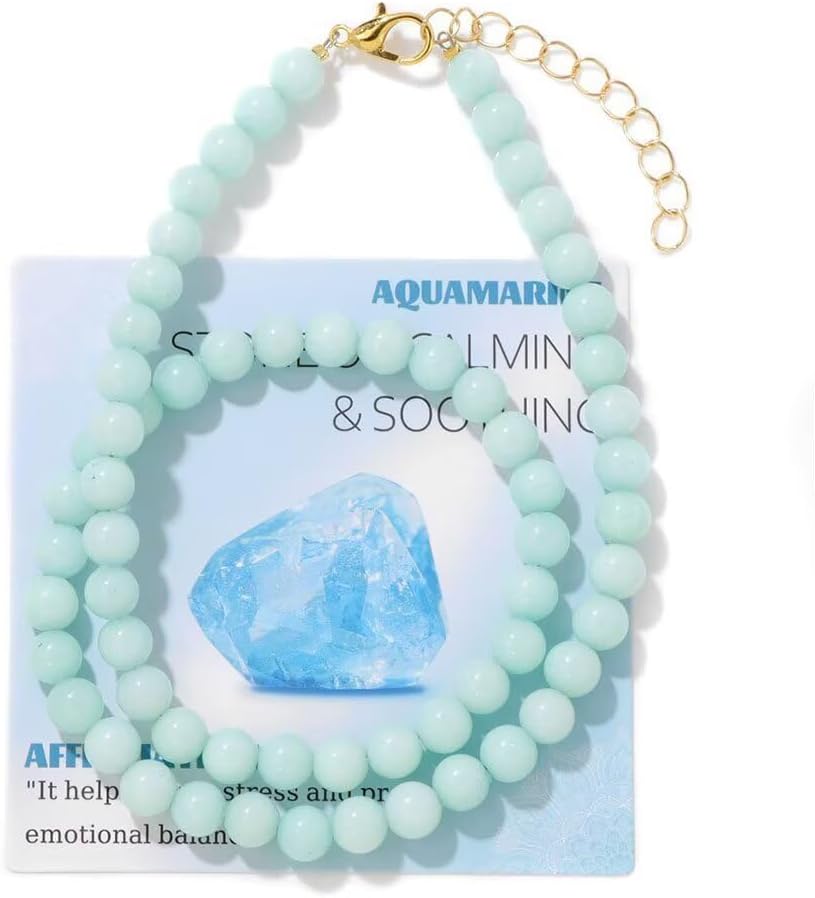 Healing Crystal Necklace for Women Men Colorful 6mm Natural Stone Beaded Choker Gemstone Necklaces with Card Handmade Reiki Spiritual Jewelry Gift