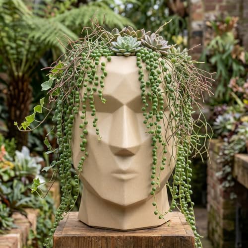 Image of YUCCABE ITALIA Fox B FACE Planter Stylish Planter Pot for Indoor and Outdoor Plants Perfect Planter Pot for Living Room and Home, Beige, 18 Inch