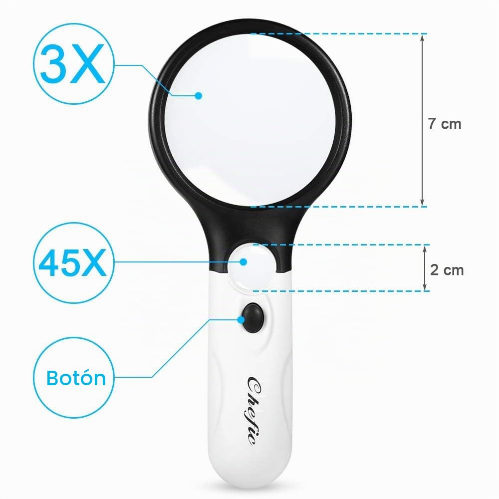 Lupa con Luz 3X 45X, 3 Lupas con Luz LED Lupa de Mano Portátil Para Leer, Observar Joyas, Manualidades, et