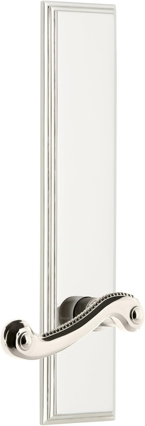 Grandeur 836122 Hardware Carre' Tall Plate Passage with Newport Lever in Backset Size - 2.375", Passage - Backset: 2.375", Polished Brass