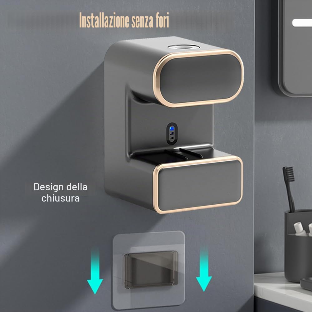 Dispenser Dentifricio Elettrico, USB Porta Spazzolini da Denti Sterilizzante con 3 Slot e Luce UV per Spazzolino, Portaspazzolino Sterilizzatore da Dentifricio per Bagno Vanity