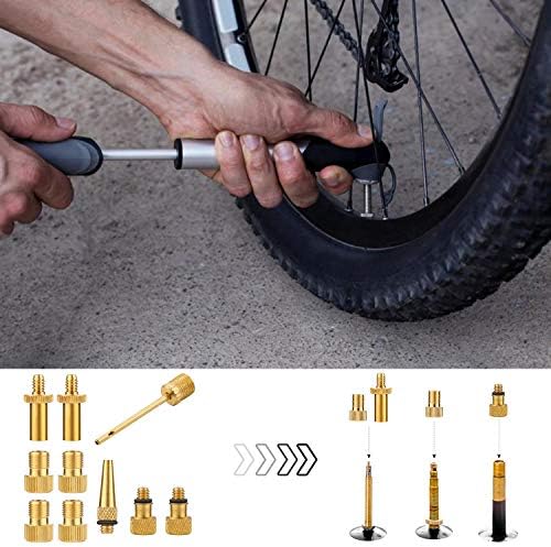 QKURT 10pcs Bicycle Adapter, Inflation Adapter Set Pump Adapter Valve Adapter Schrader Valve Presta Valve, Woods Valve for Bikes Tire Inflator Air Pump Compressor