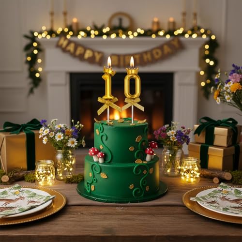 Image of Rozi Decoration Number 10 Birthday Candle Set Gold with Crown Design | Cake Topper Candles with Stick | Birthday and Anniversary Cake Decoration