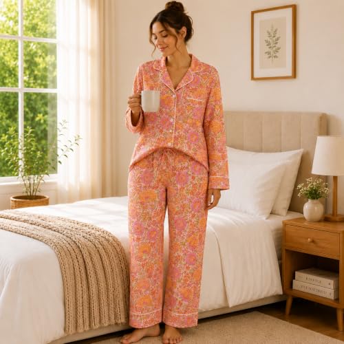 Image of Huar Cotton Pajamas Set for Women - Luxurious Cotton Womens Pajama Sets - Comfortable Christmas PJ Set, Breathable & Light Pj