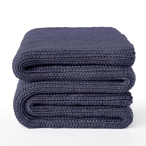 Guohaoi Knitted Weighted Blanket for Adults (Dark Grey 60"x80" 12lbs) No Beads Cooling Throw Blanket for Hot Sleepers, Home Decor Breathable Chunky Knit Heavy Blanket Use on Queen/King Size Bed