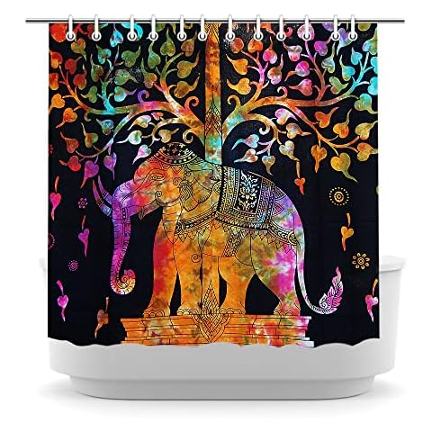 LyerArtork Abstract Gold Elephant Shower Curtain Tribal African Animal Bathroom Curtain Colorful Tree Batm Curtain Set with 12 Plastic Hooks Fabric Modern Shower Room Decoration 72x72inch Cover