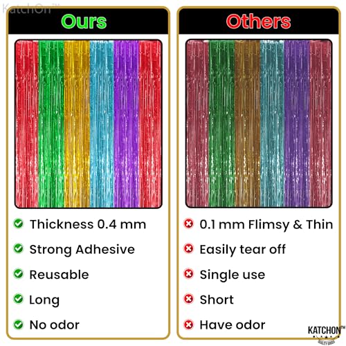 Image of KatchOn, XtraLarge Rainbow Streamers - 3.2 x 8. Ft, 2 Pcs | Multicolor Fringe Curtain for Fiesta Party, Hawaiian, Luau, Unicorn Birthday Decorations | Rainbow Backdrop for Back to School Decorations