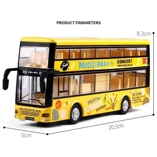 Image of Diecast Double Decker Travel Bus Toy Metal Alloy for Kids Light Music Open Door Collection Friction Powered Toys for Boy Kids (Blue)