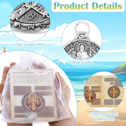Tarjetas de oración de San Benito y medallas protectoras para crear collares sagrados católicos 3