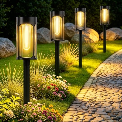 THPANEI Solar Lights Outdoor, 8 Pack Waterproof IP65 Auto On/Off Solar Pathway Lights 3000K for Garden, Landscape, Path, Yard, Patio, Driveway,Walkway Decor, Landscape Lighting