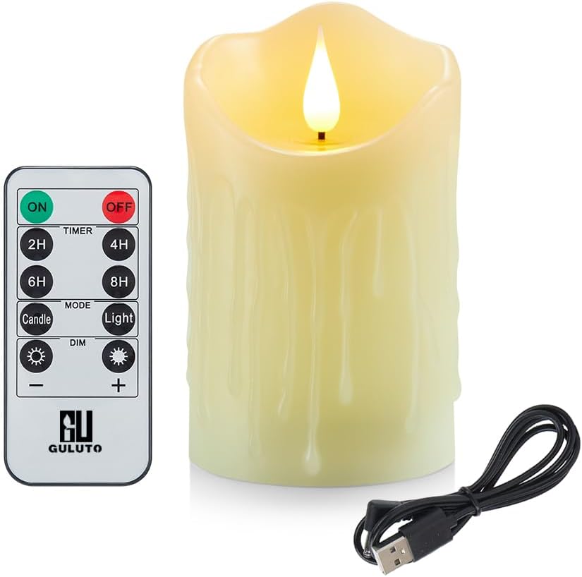 Flameless Candles with Rechargeable Battery, Flickering Candles with Remote and Timer, led Pillar Candles Real Wax Wick, Led Candles for Home, Wedding, Halloween, Christmas, Party 3" x 4"
