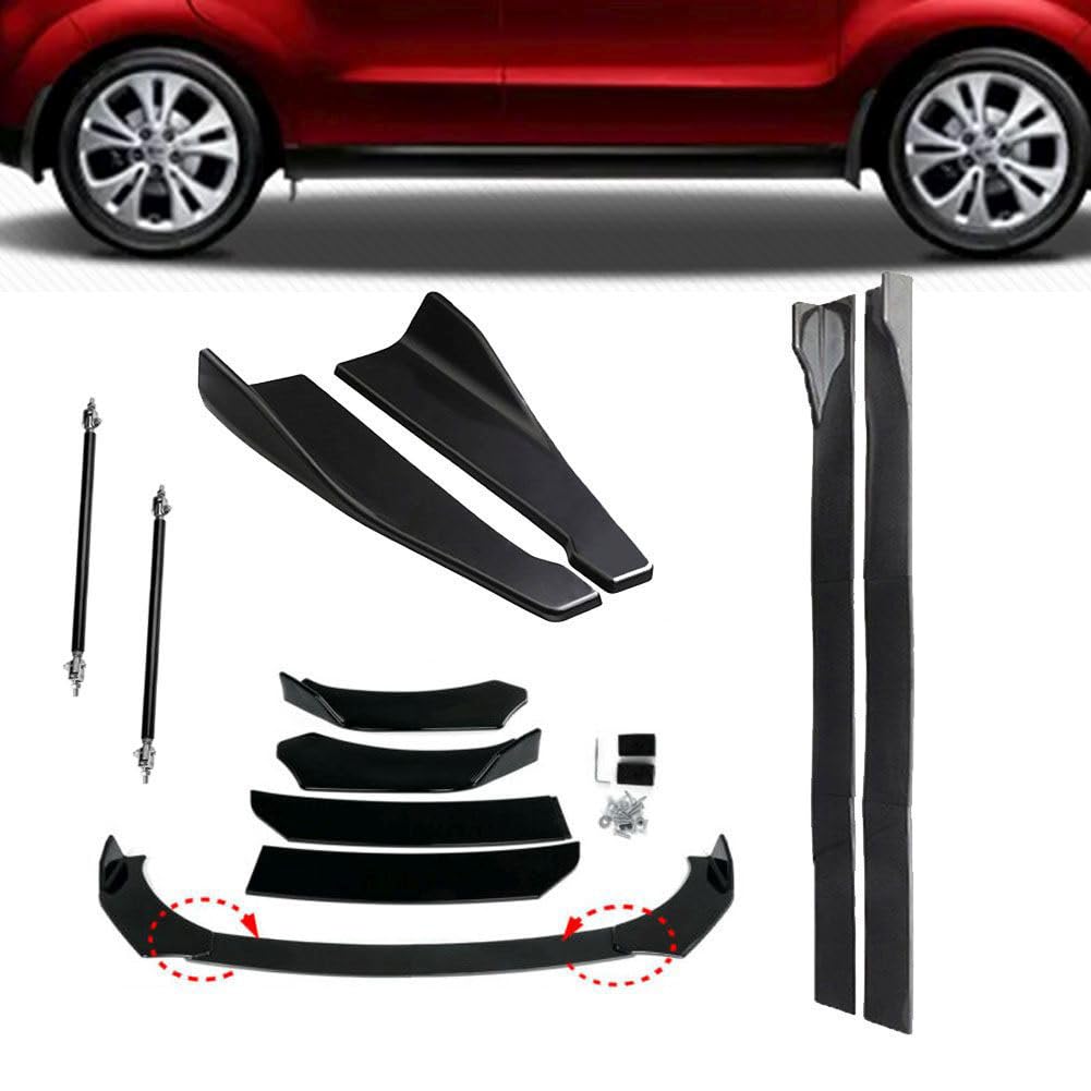 Universal 69.98'' Adjustable Car Front Bumper Lip Spoiler + 86.6" Side Skirt Splitter + 18.89" Rear Lip + Adjustable 8-11" Splitter Rods