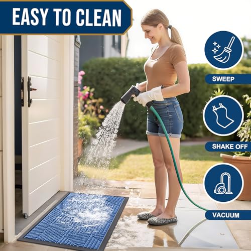 Smiry Front Door Mat Outside Entrance, Heavy Duty Sturdy Natural Rubber Doormat, Trap Dirt and Moisture, Easy Clean Low Profile Welcome Floor Mats for Indoor Outdoor Entry, 59x24 Inch, Blue