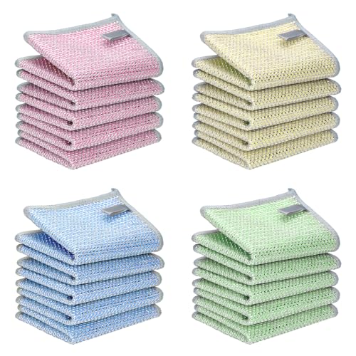 JZDN Lot de 20 chiffons de vaisselle en fil métallique, anti-rayures, humides et secs, double couche, multi-usages pour cuisine, éviers, ustensiles de cuisine, cuisinière, rinçage facile,