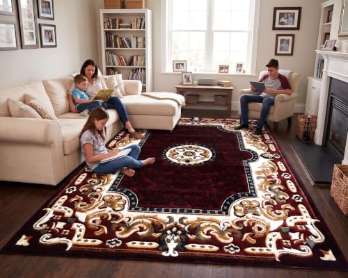 Image of SABIRA Carpet (Size-150x200 Cm / 60x78 in) Modern Floral Area Rug Large Carpet for Living Room, Bedroom & Dining Room, Washable, Non-Slip, (Borwn Color)