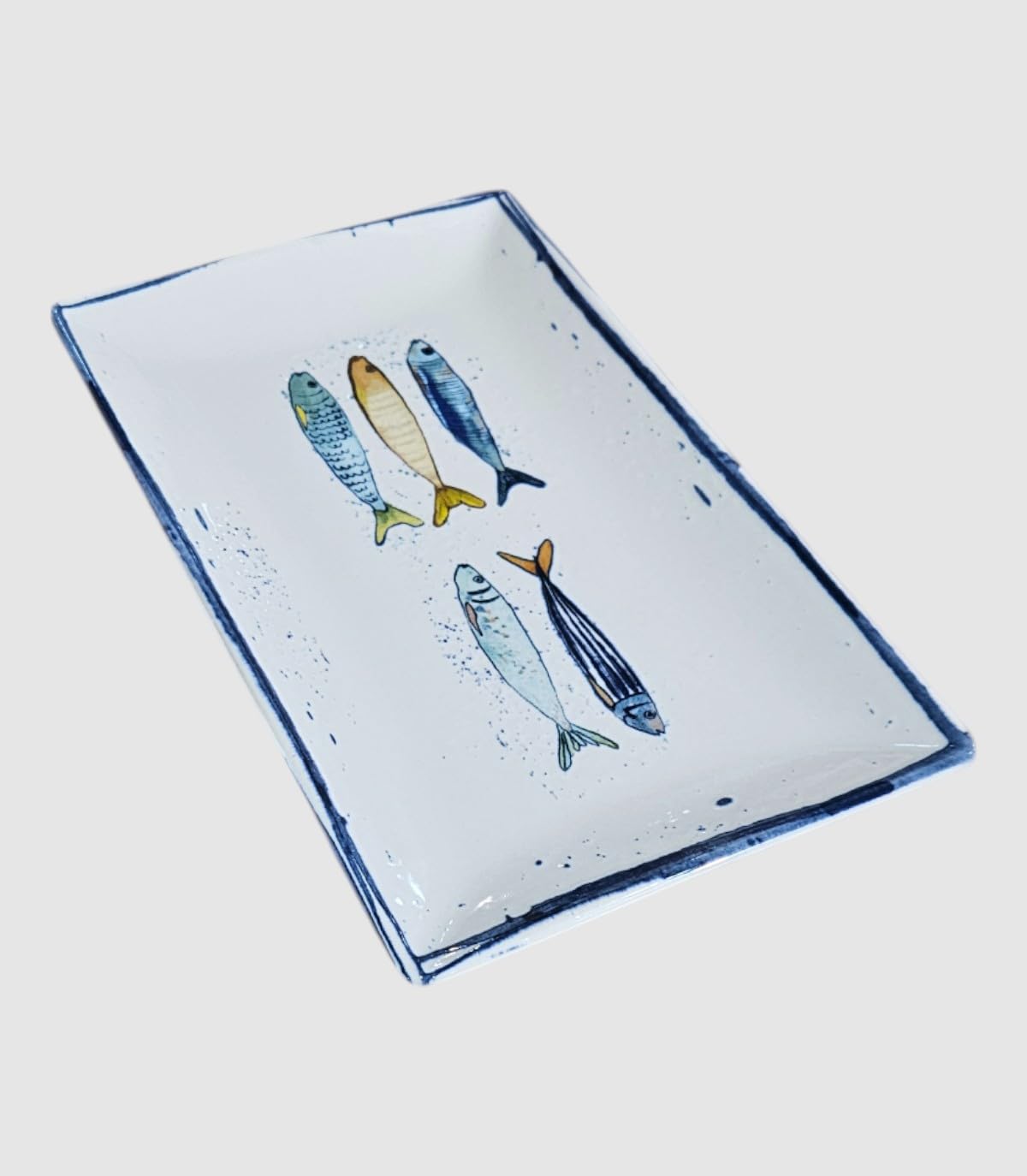 Vajilla de cerámica con dibujos de peces | Cuenco Cerámica | Plato de Cocina | Fuente Vajilla de Porcelana Vintage Diseño | Ideas de Regalos Hogar (Fuente Peces 30X20)