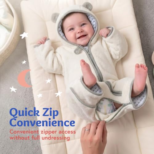 Image of Baby Deedee Bunting Teddy, Sherpa Hooded Teddy Ears Diaper Zip