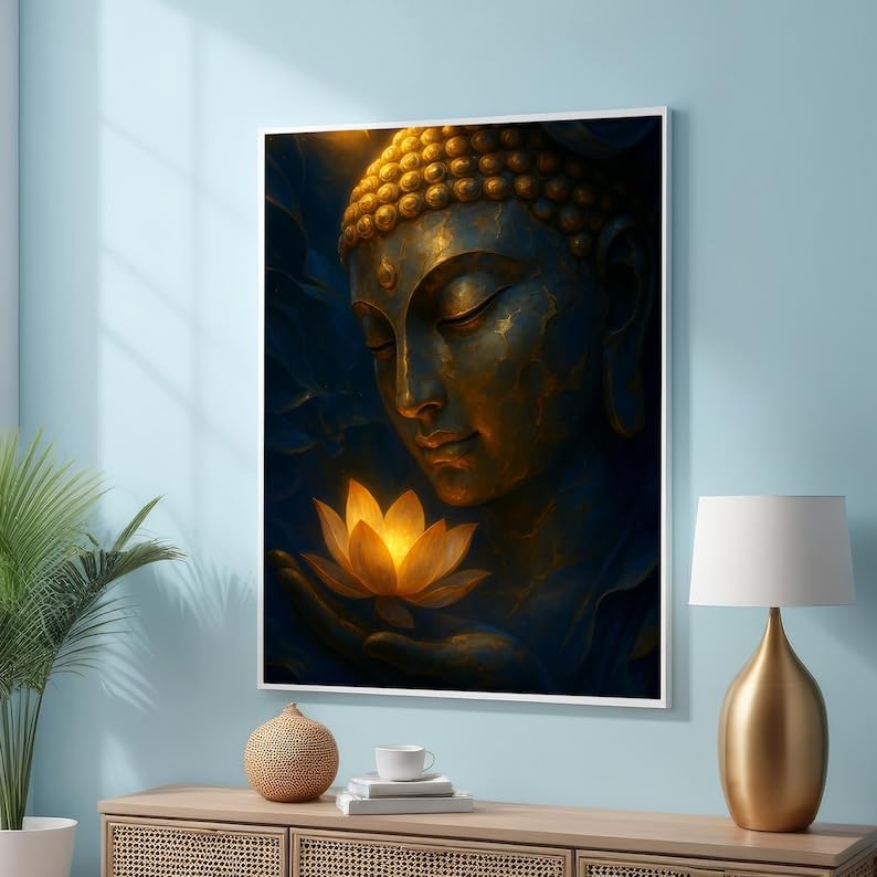 Tableau sur toile Lotus doré affiche de Bouddha Zen 50x75 cm