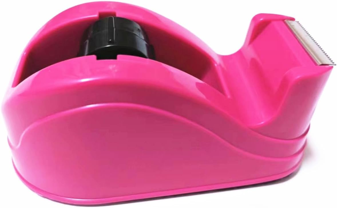 Non-Skid Tape Dispenser Adhesive Tape Roll Cutter Hot Pink Small Office Desktop Tape Dispenser Heavy Duty 3/4 Inch Core(Rose Red)