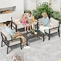 4-Piece Aluminum Outdoor Patio Furniture Sets All-Weather Patio Conversation Set Sectional Sofa with Coffee Table & Cushions with Removable Covers for for Deck Backyard Garden Poolside Balcony Porch