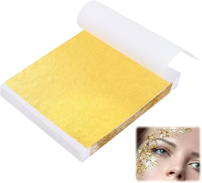 100 Sheets Imitation Gold Leaf, Gold Paper for Crafts, Gold Leaf for Crafts, Gold Leaf Acrylic Painting for Art Project, Craft Decoration (8 x 8.5 cm)