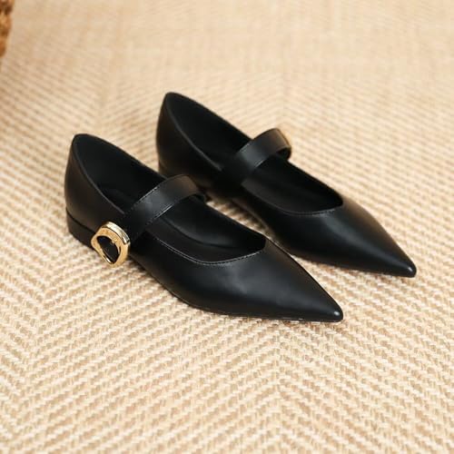 LUXINYU Women Mary Jane Flats Pu Leather Buckle Straps Pointed Toe Casual Ballet Dress Shoes2