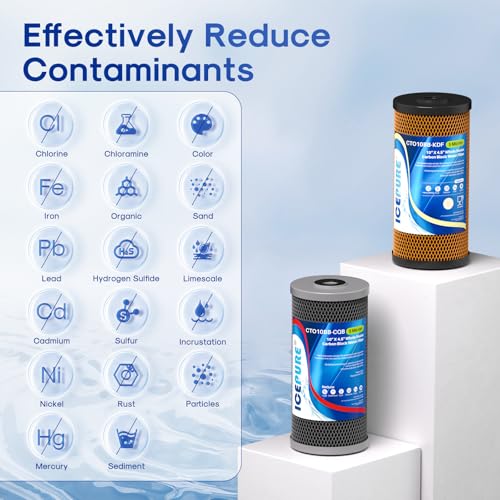 Image of ICEPURE 2-Stage 10 inch x 4.5 inch Whole House Carbon Water Filter Set, KDF Heavy Metal Removal Cartridge and Lead Removal Cartridge Replacement for WFHDC8001, CB-BB-10, FXHTC, Pack of 1