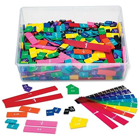 hand2mind Plastic Rainbow Fraction & Decimal Tiles, Early Math Manipulatives Classroom Bulk Kit with Storage Tote (15 Set of 51 Pieces) Cover