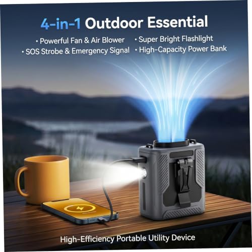 Ventilador con clip para cinturón de 6000mAh con luz LED integrada y carga USB 3