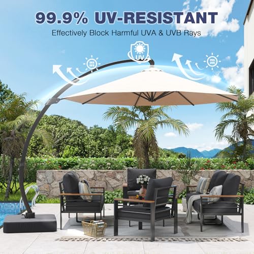Image of Aoxun Aluminum Patio Furniture Set with Umbrella 7 Seats, Oversized Outdoor Sectional with Washable Thick Cushions, Coffee Table, Patio Conversation Sets for Porch, Balcony, Deck