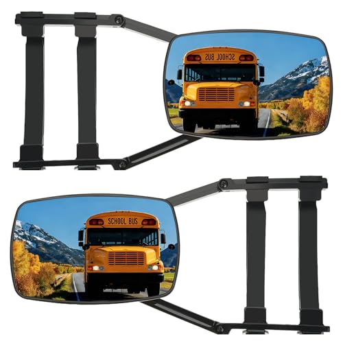 Extend Car Towing Mirror with 360 Degrees Rotation, Anti-Slip Clamp On Tow Mirrors Extensions for Auto RV Adjustable Driving, 2 Pieces