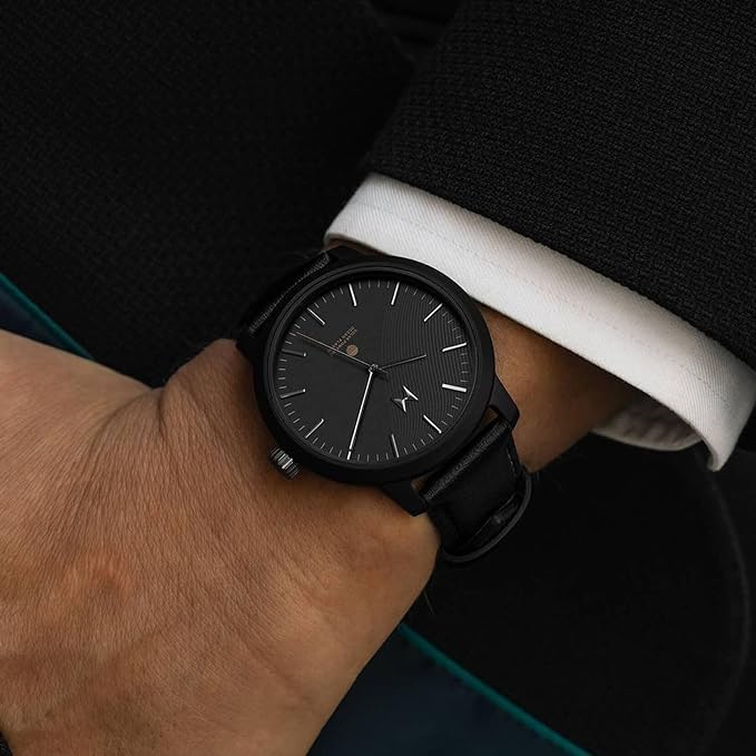 Image of MVMT Leather Analog Black Dial Men's Watch-28000257-D, Band Color-Black