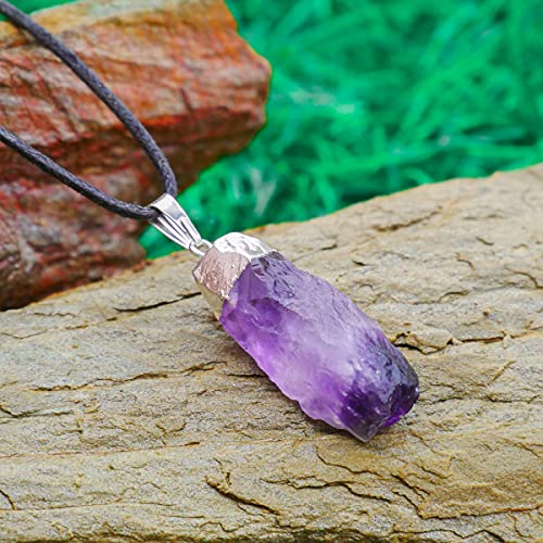 Subsh Raw Amethyst Silver Plated Raw Pendant Handmade Necklaces Crystal Crown Chakra Perfect Gems Charm Healing Rocks Men's Necklaces Prosperity Crystals Stones Jewelry Unique Mothers Day Gifts #TOP1