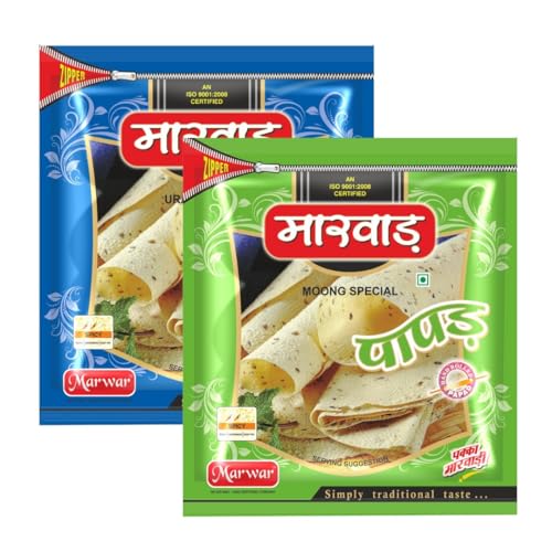 Marwar Papad Combo - Moong Dal Special & Urad Daal Special -800gm Zipper Pack (400g Each) (Rajasthani Flavor, Medium Spicy, Handmade) - 7 Inch Size, 5