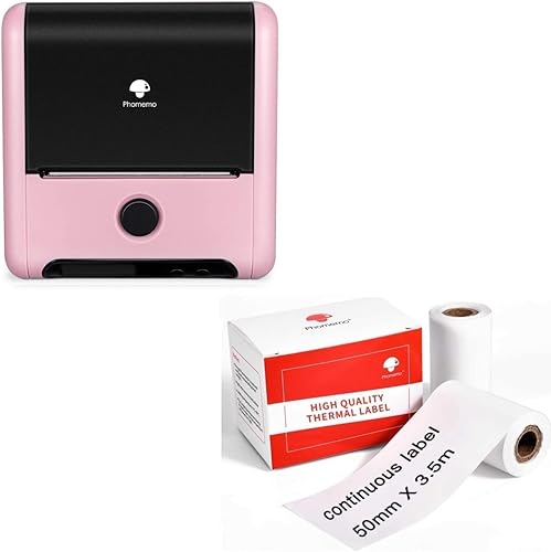 Phomemo -M200 Etiquetadora Impresora térmica Bluetooth de 3 pulgadas de 3.150in con 2 papeles de etiquetas continuos autoadhesivos blancos